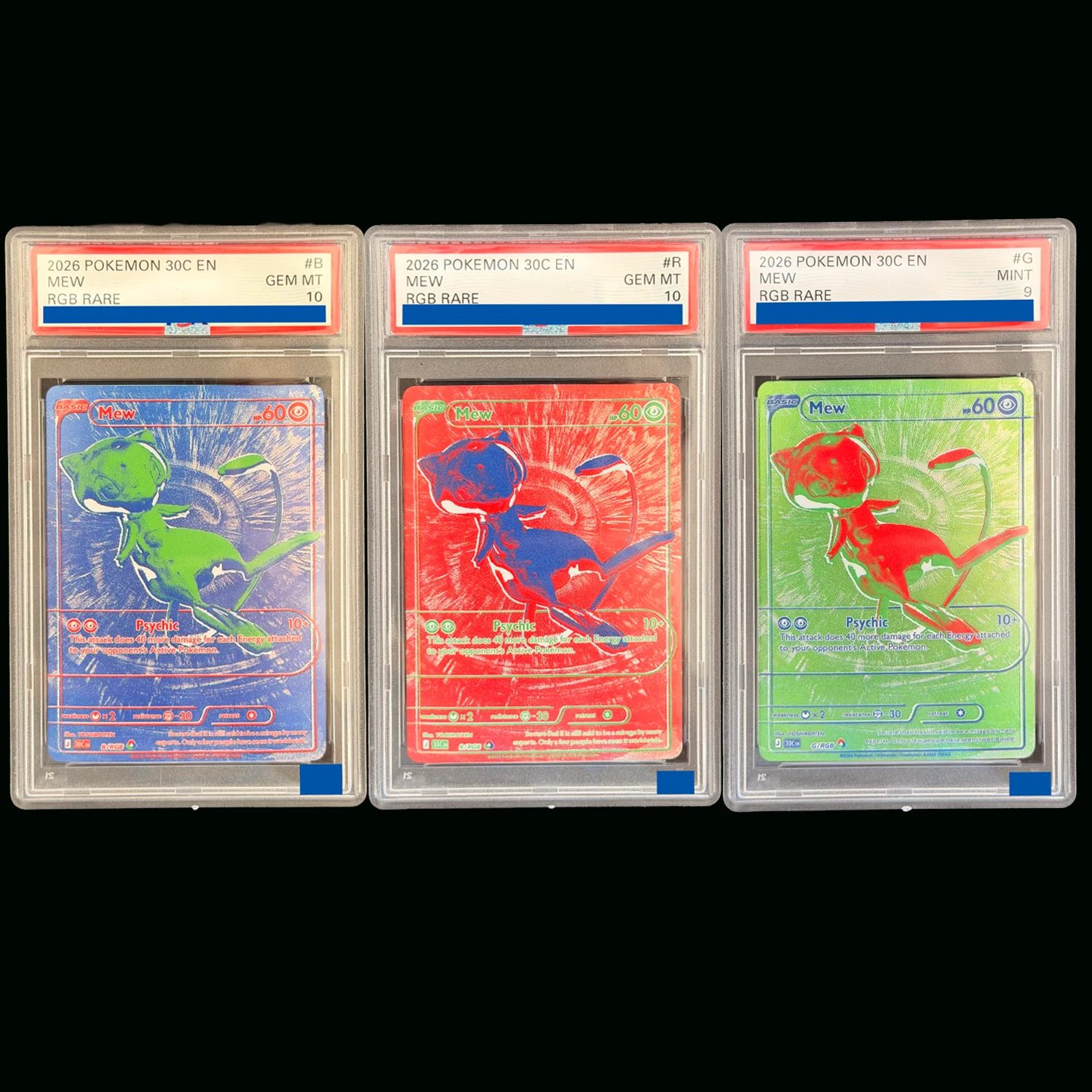 Carte PKM anglaise DIY 3 styles, série 30e anniversaire, RGB Mew, 30e anniversaire, qualité artistique, Gem Mint 9 10, carte de collection