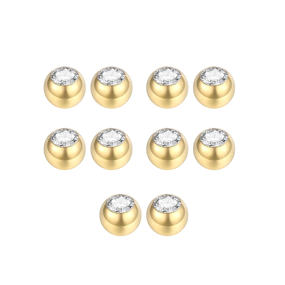 10Pcs Steel Piercing Balls CZ Gem Labret Tongue Ear Belly Eyebrow Piercing Replacement Attachment 16G 14G DIY Body Jewelry