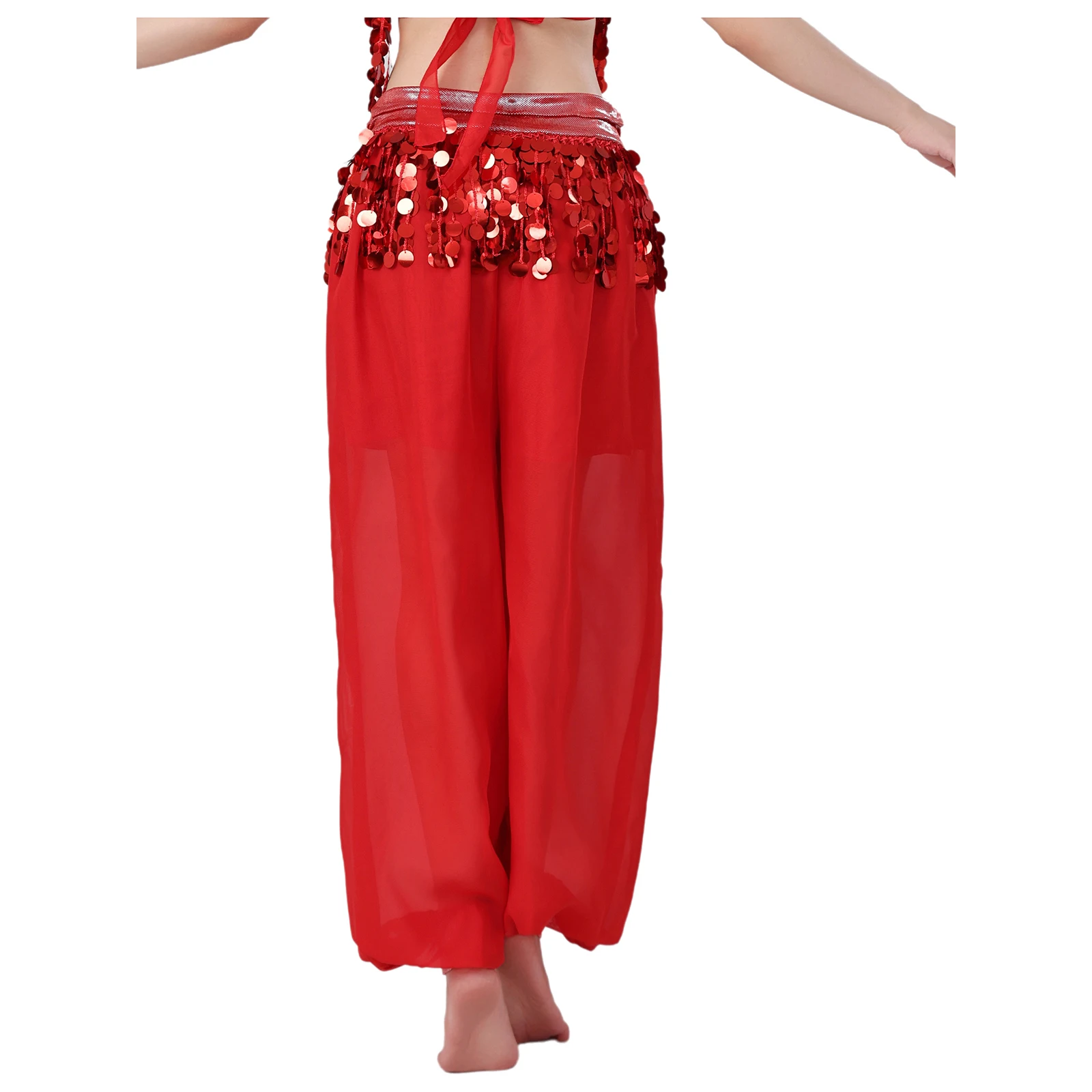 Traje de danza del vientre brillante para mujer, pantalones harén, pantalones farol de lentejuelas brillantes para actuación de danza del vientre folclórica india