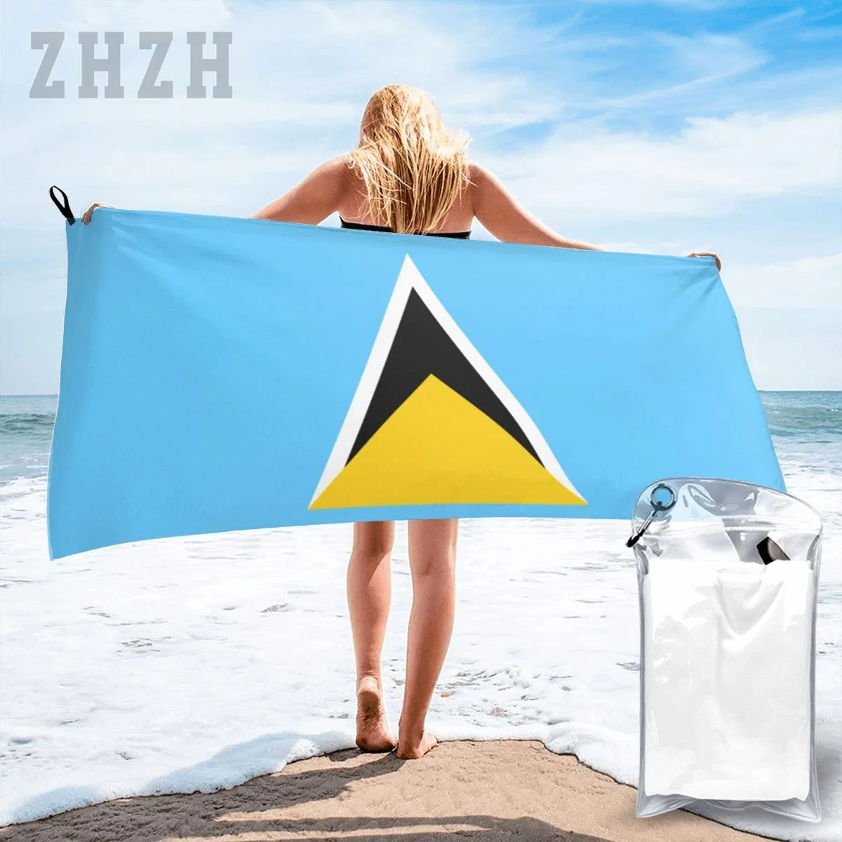 More Design Saint Lucia Flag Emblem Bath Towel Quick dry Microfiber Absorbing Soft Water Breathable Beach Swimming Bathroom