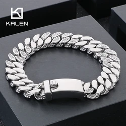 Kalen CNC Stone Cuban Chain Thick Bracelets for Men High Quality Shiny Stainless Steel Jewelry Trendy Accessories 12mm Gift