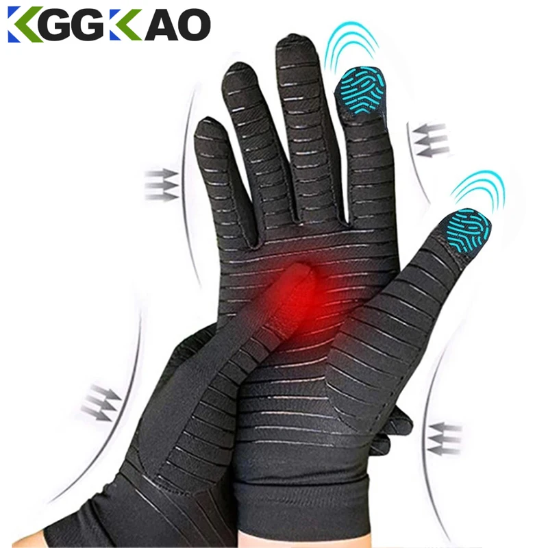 1 Pair Copper Arthritis Compression Gloves for Women Men, Hand Pain Swelling and Carpal Relieve Full Finger Gloves for Tablets