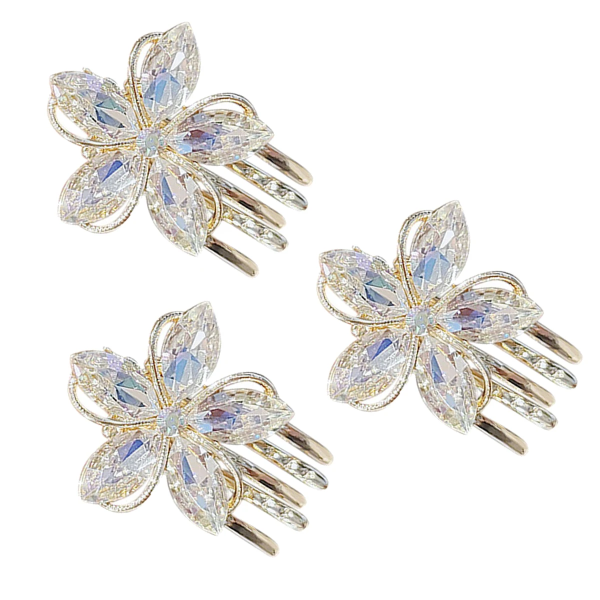 

3pcs Crystal Flower Hair Claw Clips Women Accessories Mini Banana Rhinestone Small Claw Hair Clasp Styling Tool Durable