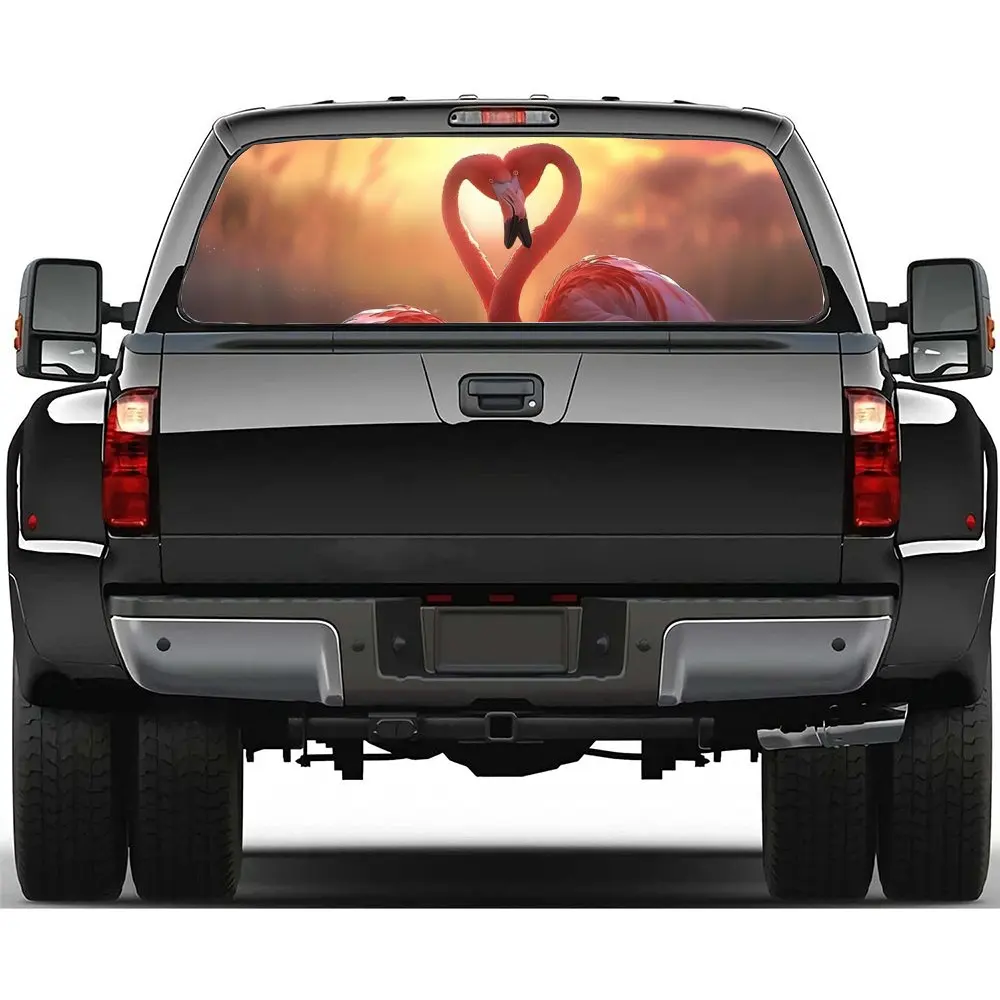 

Heart-shaped Flamingo Sunset Car Rear Windshield Sticker Truck Window See Through Perforated Back Window Vinyl Decal Decoration
