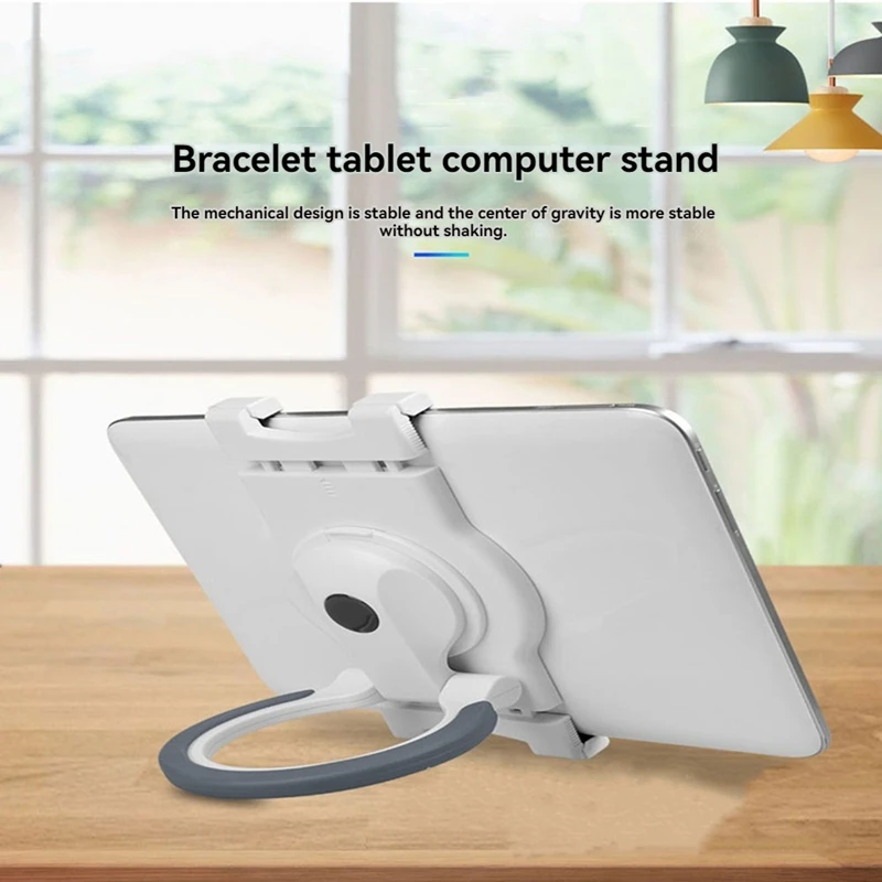 Top-Adjustable Foldable Tablet Stand - Portable Desk Stand With Hand Ring Back Clip