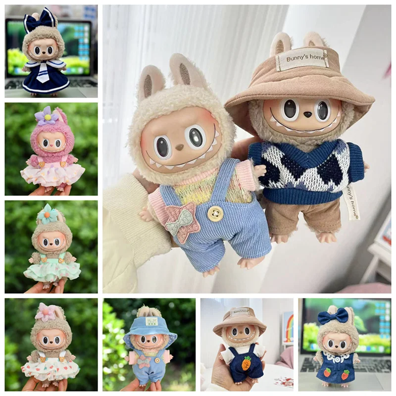 Pakaian boneka mewah Mini lucu 17cm aksesori pakaian untuk Korea Kpop Exo Labubu boneka idola Sweater pakaian Hoodie DIY hadiah anak-anak