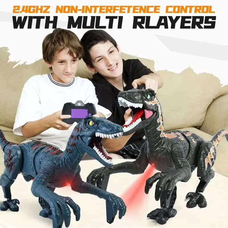 Juguetes de dinosaurios con Control remoto para niños, Robot de 8 canales, 2,4 GHz, dinosaurio que camina rugiente, simulación Velociraptor, regalos para niños de 3 a 5 años