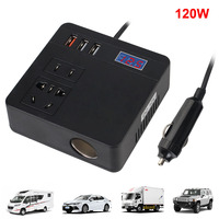 QC 3.0 DC 12V/24V to AC 110V/220V Converter 120W Power Adapter Voltage Display 6 Ports Sockets USB Chargers Car Inverter
