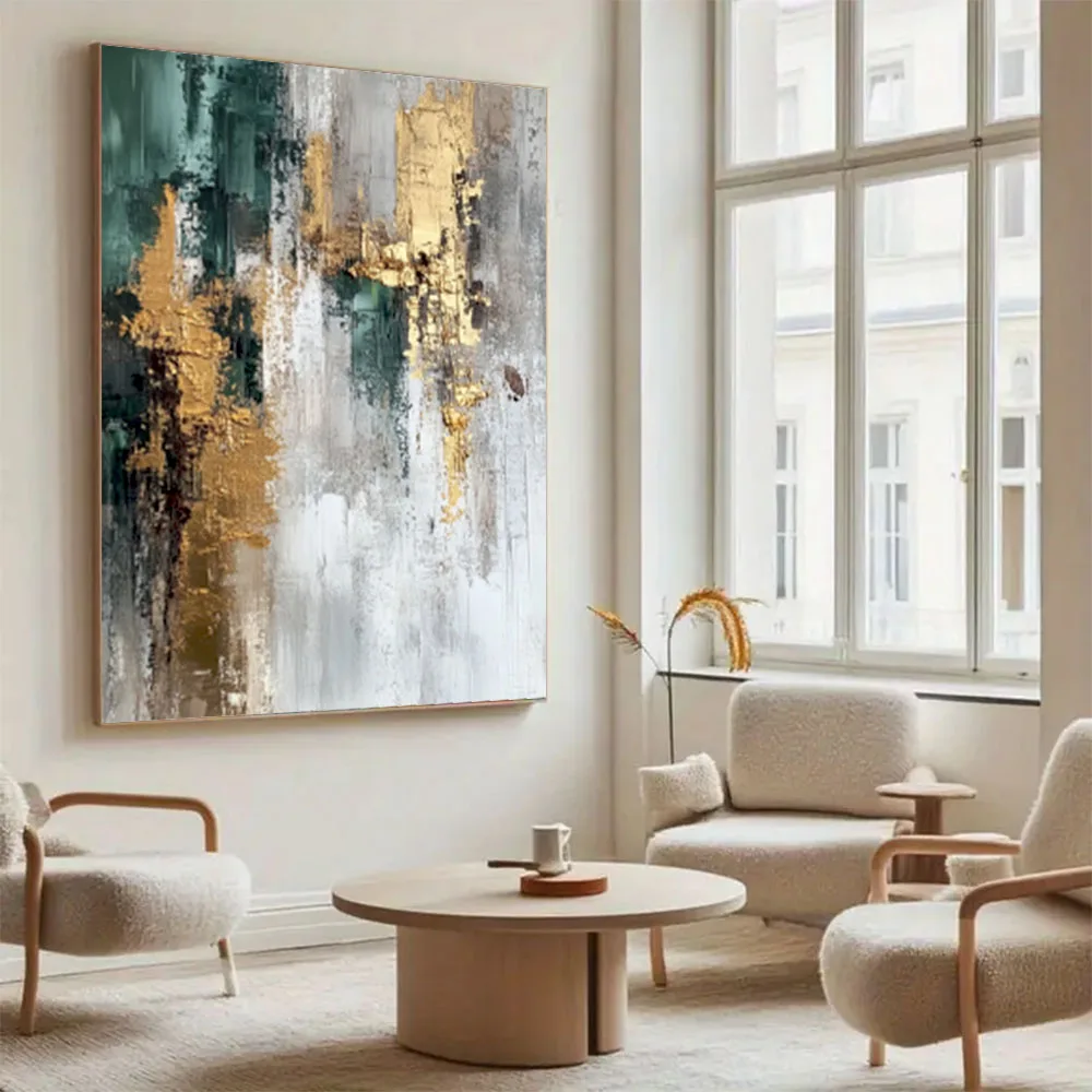 

100% Handpainted Modern Abstarct Oil Painting On Canvas Wall Art Poster Decor Home Light Knife Gold Grey Picture Black Pattern