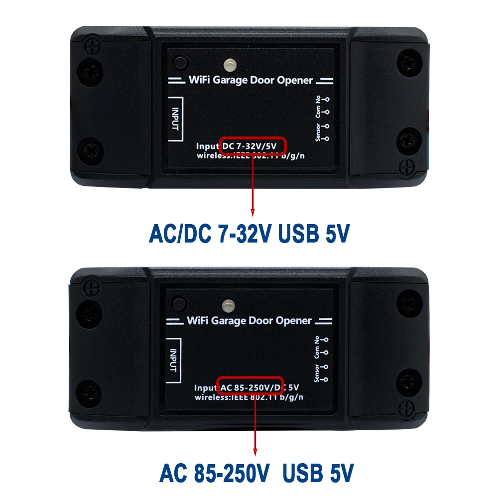 Uniwersalny Tuya WiFi Smart 433MHz Stały Rolling Code Odbiornik RF do otwierania bramy garażowej z czujnikiem drzwi 5V AC DC 7-250V Alexa