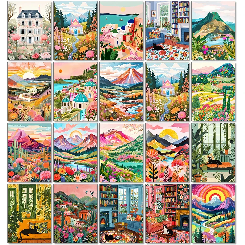 Cartoon Märchen Welt Bunte Berg Landschaft Diamant Malerei 5D DIY Blume Haus Diamant Mosaik Stickerei Kunst Wohnkultur