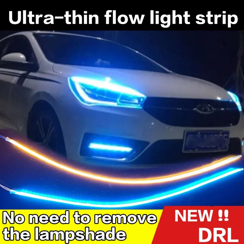 

Car modified led day light external ultra-thin guide strip two-color streamer water led turn running strip