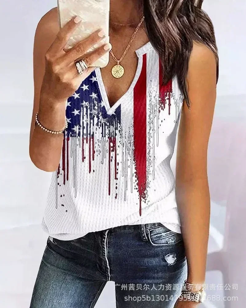 2024 Striped Letter Print Zip Front Short Sleeve T-shirt Women Spring Summer V Neck Blouse Top