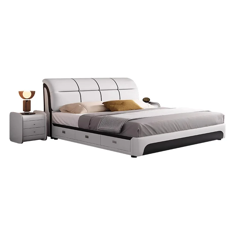 

*Modern Luxury Queen Storage Bed Frame with PU Leather Upholstery Pine Wood Soft Bed Design Adjustable High Quality