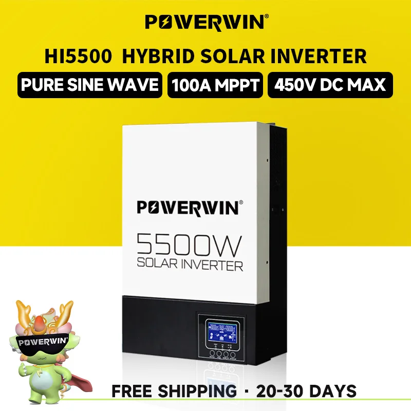 POWERWIN HI5500 Hybrid Solar 5500W 48V Pure Sine Wave 100A MPPT Charge Controller Removable Screen LCD Off-grid Battery