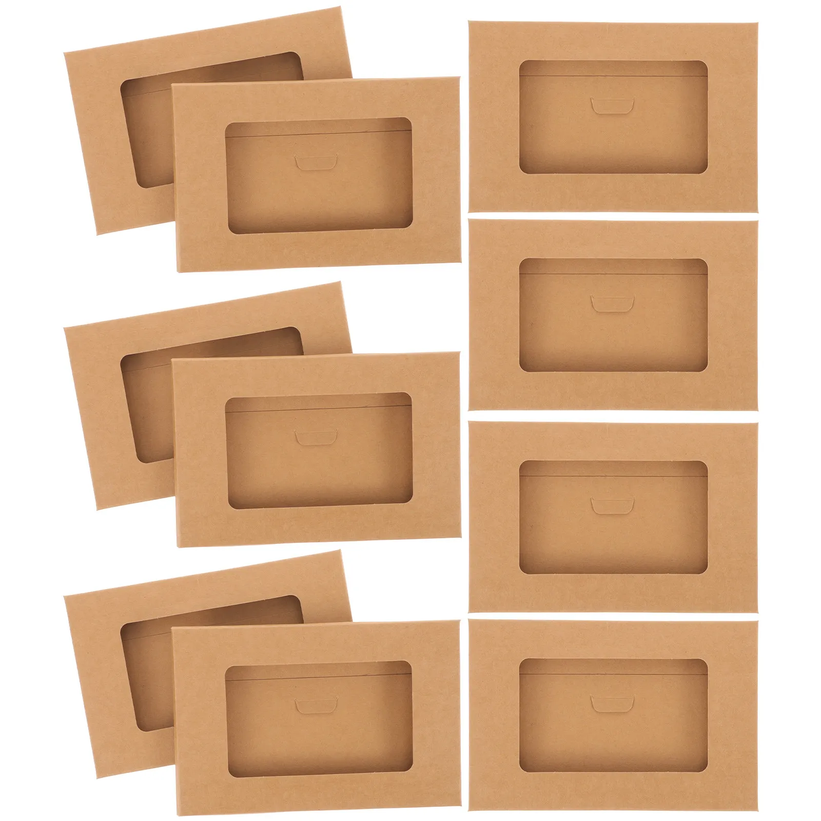 

10Pcs Sturdy Kraft Paper Envelop Box Simple Design Postcard Wrapping Box with Transparent Window for Mailing Invoices Statements