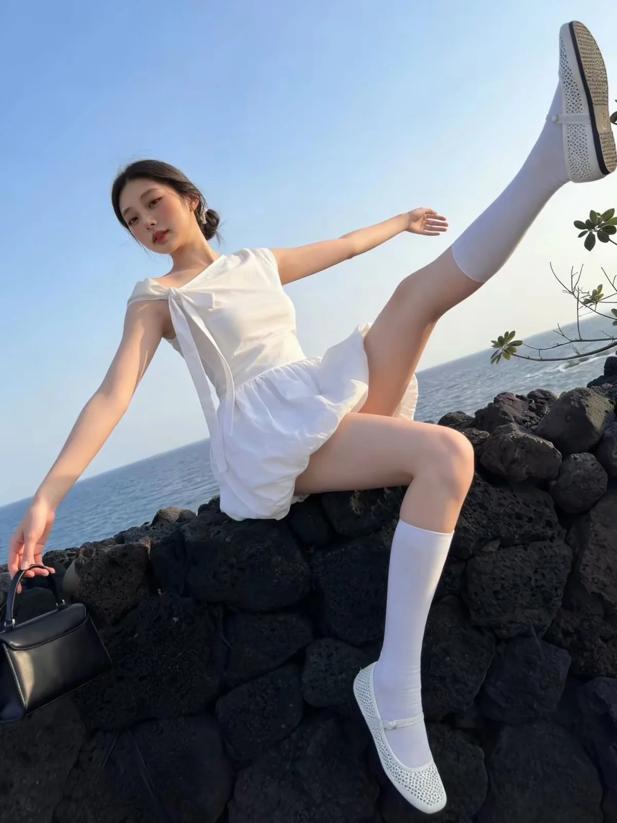 Sweet White Bouquet Dress Summer Beautiful First Love Series Sleeveless Short Skirt Princess Style Waist Cinched A-Line Dress