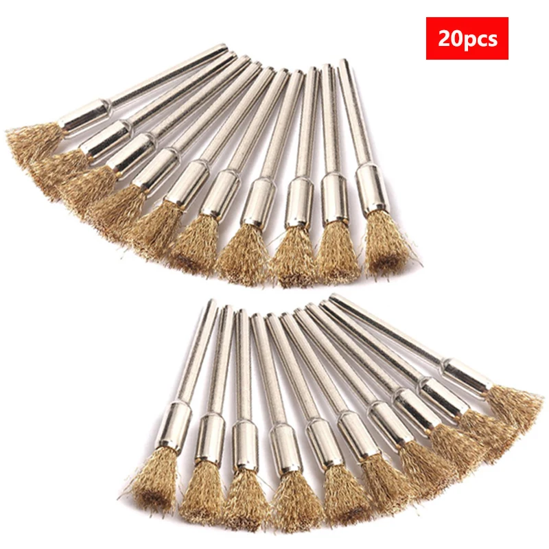 

20Pcs Brass Wire Polishing Brush 3.0mm Shank Wire Brush Rust Removal Polishing Brush for Dremel Rotary Tool