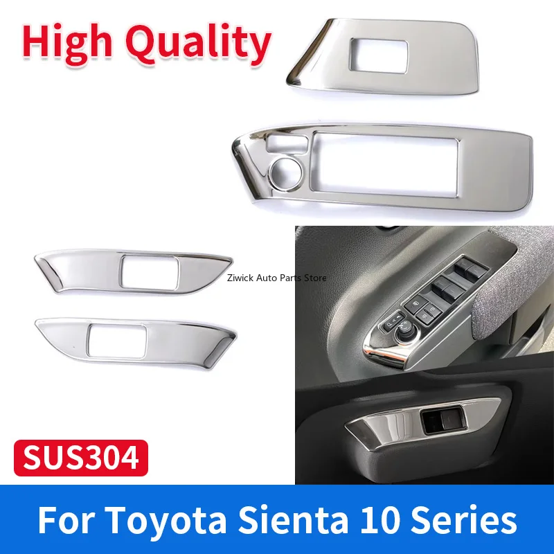 

4 PCS Stainless Steel Chrome Interior Accessories Car Window Rises Cover Window Lift Button Panel Decorative Cover for Sienta 10