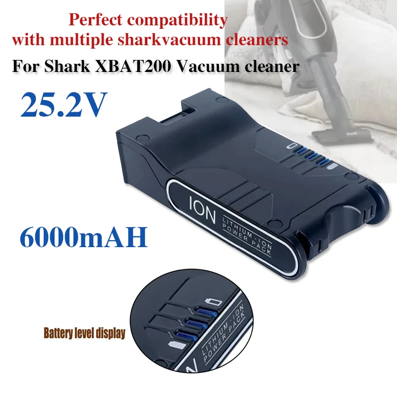 25.2V 6000mAH Lithium-ion Battery Pack, For Shark XBAT200 ION Rocket IONFlex and IONFlex Cordless Vacuums Battery