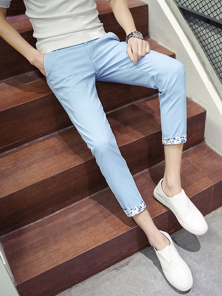 

Summer Briti Sle Men's Casual Nine-Five Elastic Slim Fit orts Korean Version Student Faionable Eight-Five Length