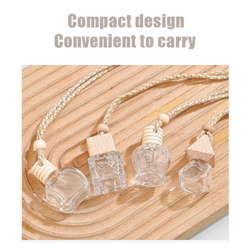 5PCS 8-12ml Empty Clear Glass Car Perfume Bottle Auto Air Freshener Car Decoration Pendant Essential Oil Diffuser Container