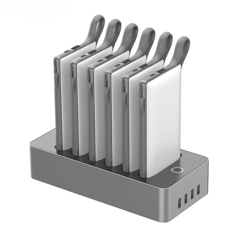 

High capacity 10000mAh power bank docking station with cable restaurant business mobile phone charger shared power bank