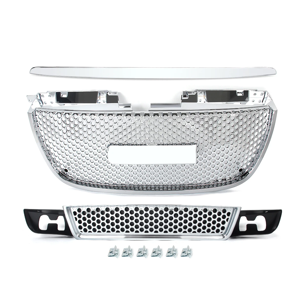 Front Upper&Lower Grills Front Hood Grille For GMC Yukon Denali 2007-2014 Chrome Front Bumper Grills Honeycomb Radiator Grille