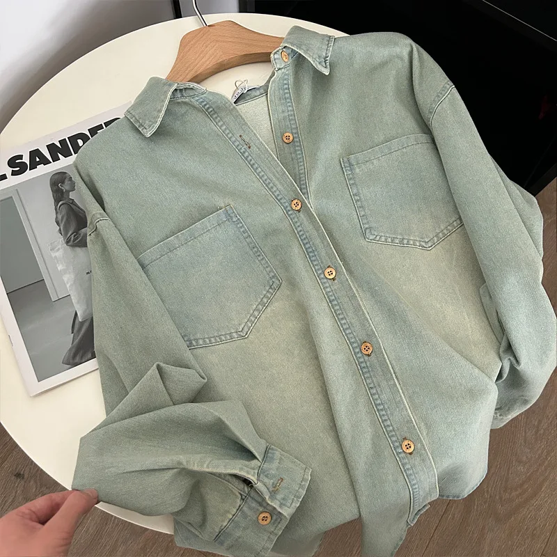 

Denim Jacket Women's Spring New High Street Jeans Coat Versatile Jacke Fashion Buttons Long Sleeves Streetwear Denim Overcoat