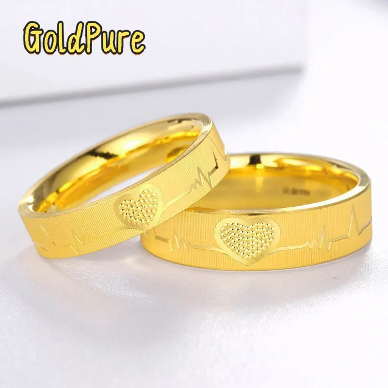 

Goldpure Luxury 24K 9999 Pure Gold real gold Men's and women's closed ring bang heart-shaped couple ring