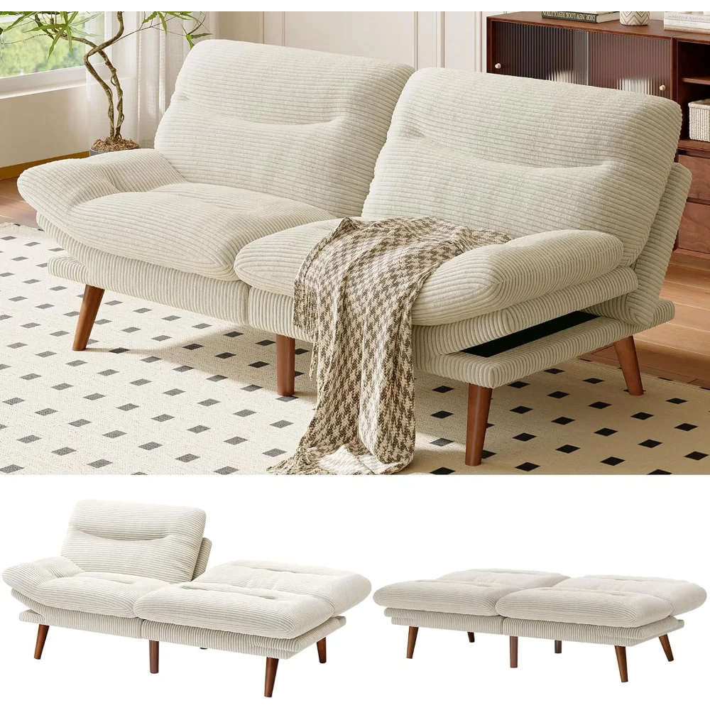 

Futon Sofa Bed with Adjustable Backrest & Armrests, Convertible Futon Sofa Couch for Small Spaces, Living Room
