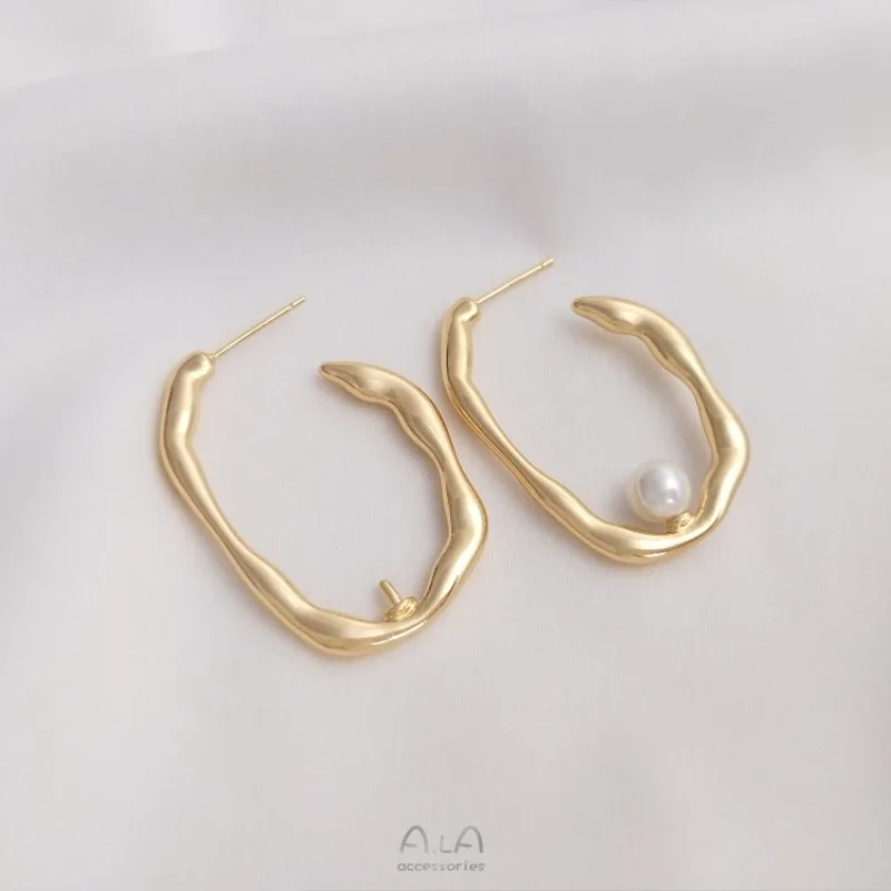Color Earrings 14K Gold Irregular U-shaped Half-hole Pearl Holder Earrings DIY Handmade Ear Jewelry Material Accessories
