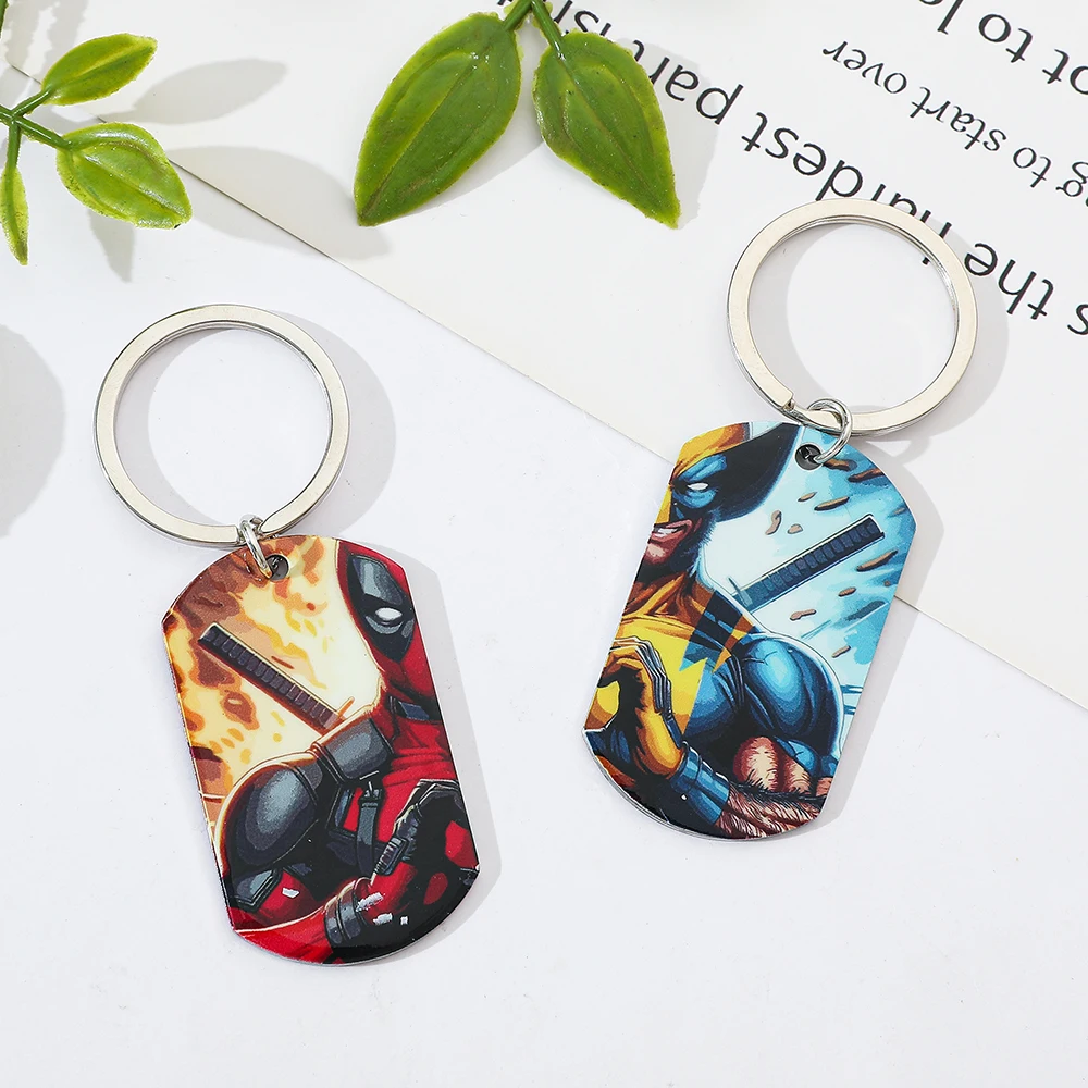 LLavero de superhéroe de Marvel de Disney, 2 piezas, lobezno y Deadpool, colgante de acero inoxidable, accesorio de joyería para Cosplay, regalos