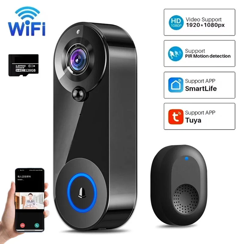 Tuya Video Doorbell Camera 1080P WiFi Door Bell Smart Home Security Motion Detect Night Vision Two Way Audio Intercom Doorbell