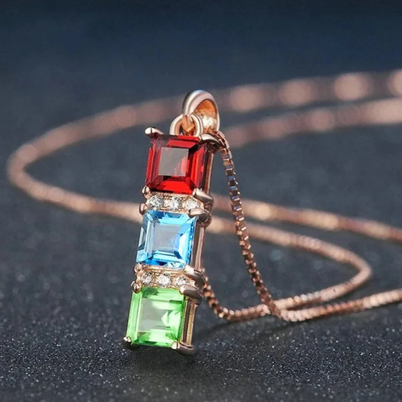 Huitan Shinning Colorful Zirconia Pendant Necklace for Women Delicate Lady Fashion Design Party Accessories Statement Jewelry