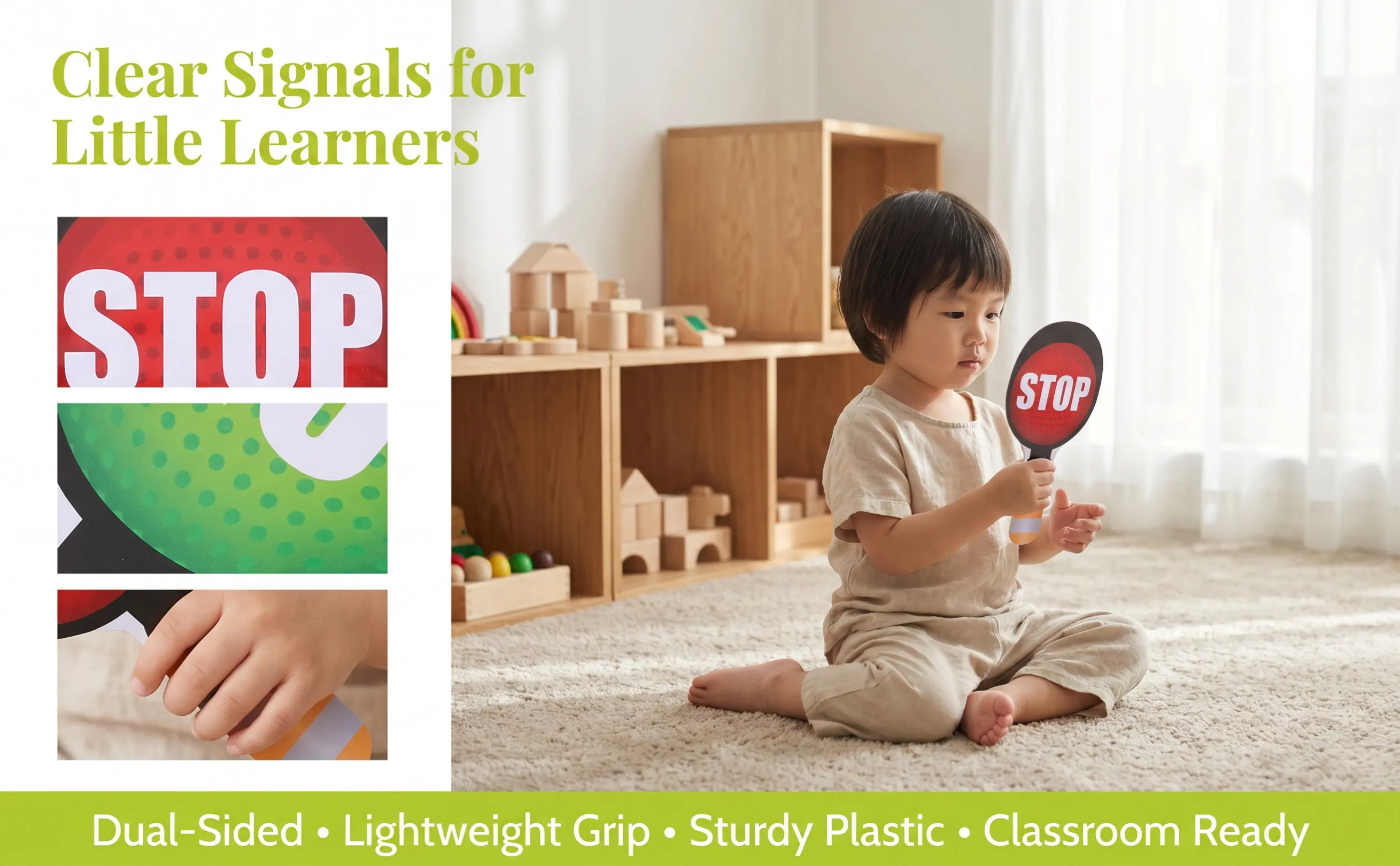 4Pcs Traffic Education Interactive Stop Signs Playset Double Sided Red Handheld Classroom Hand Signals for Kids