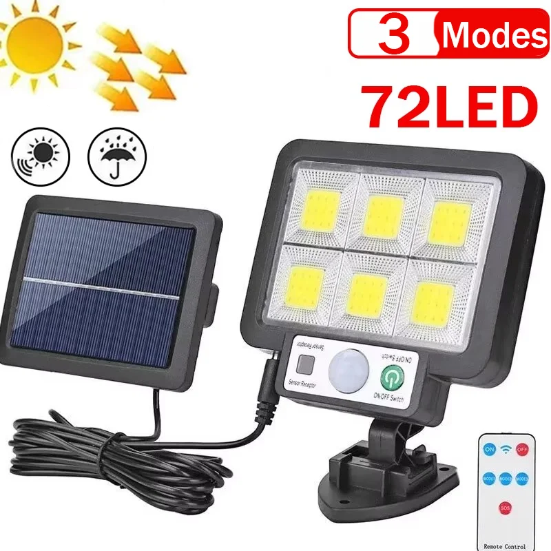 

Solar LED Lights Outdoor Waterproof Motion Sensor 3 Modes 72COB Solar Flood Wall Lamp Street Garden Porch Garage Light