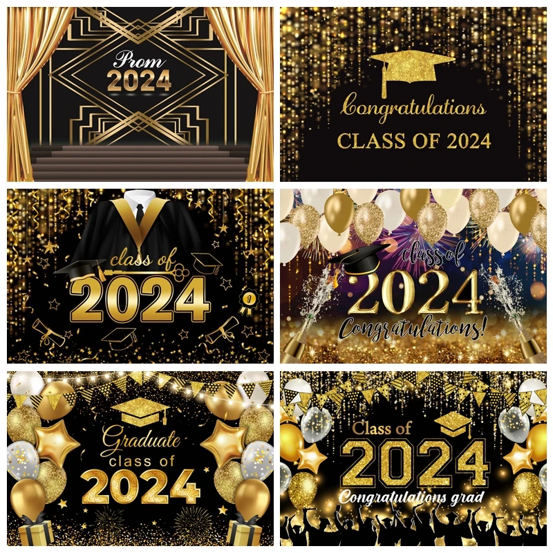 Congrats Class Of 2024 Graduation Backdrops Photography Scholar Cap Balloon Spots Party Photographic Background For Photo Studio