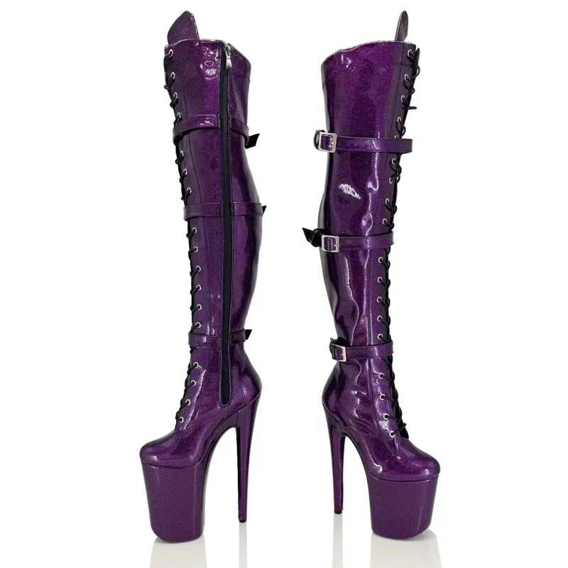 Ideale MA 20cm pole dance boots, stivali sopra il ginocchio, modelli di performance sul palco, stivali da passeggio, viola lucido