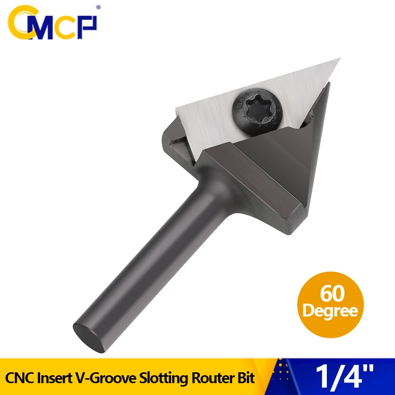 CMCP CNC Insert V-Groove Slotting Router Bit 60 Degree V Bit 1/4