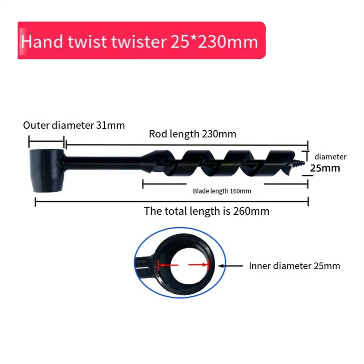 

AA91 25mm Manual Survival Drill Bit Woodworking Hole Saw Bit with Wooden Stick Hand Auger, Hand Wood Auger Drill Bit