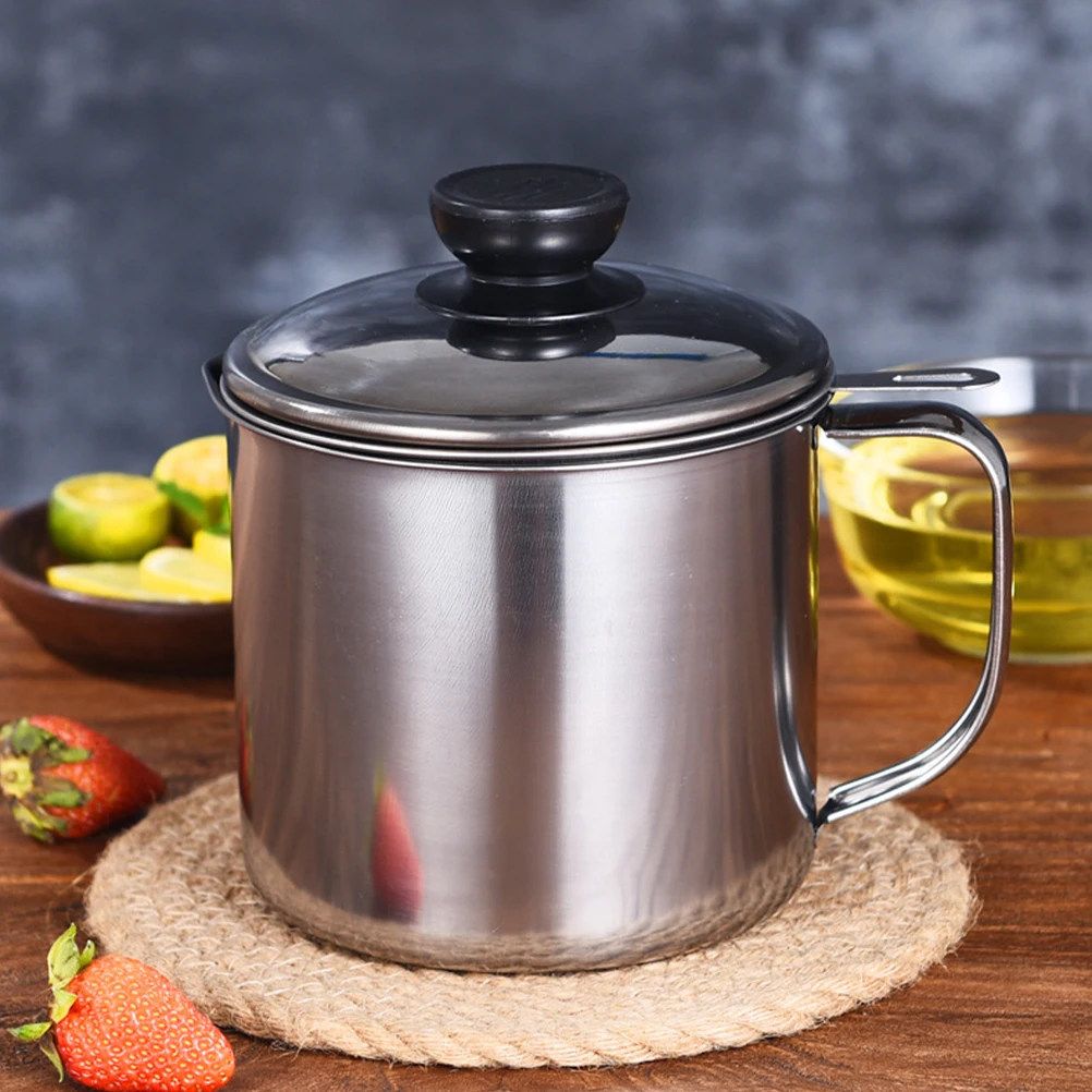 

Stainless Steel Oil Filter Pot Large Capacity Kitchen Grease Container Vinegar Bottle Silver Dispensing Strainer Holder
