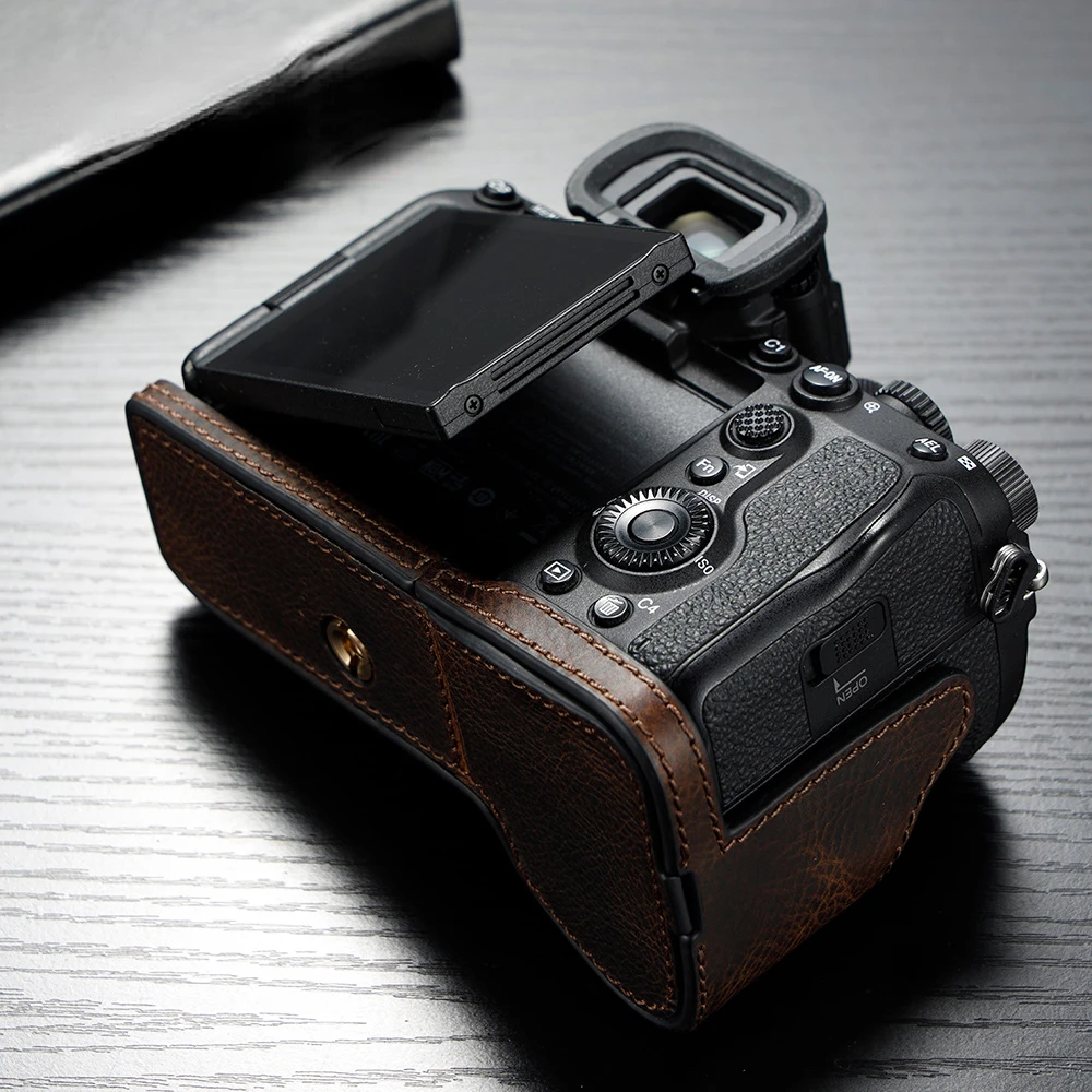Funda de cuero genuino para cámara con asa, medio bolso para cámara SONY A7M4 A7S3 A1