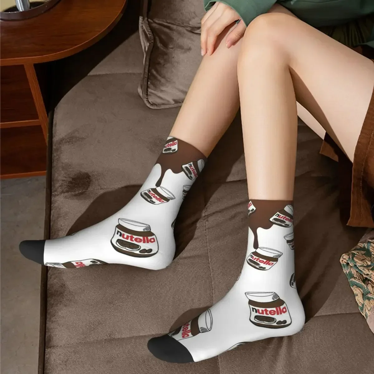 Calcetines de fútbol transpirables para hombre y mujer, medias cálidas de dibujos animados de Nutella, Harajuku, Choloate Lover, Invierno