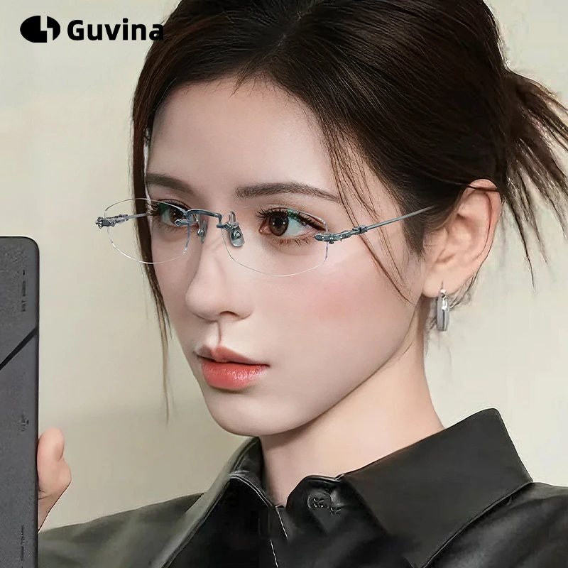 Luxury Brand Titanium Rimless Glasses Women Men Polygon Reading Eyeglasses Myopia Blue Light Blocking Prescription Eyeglasses