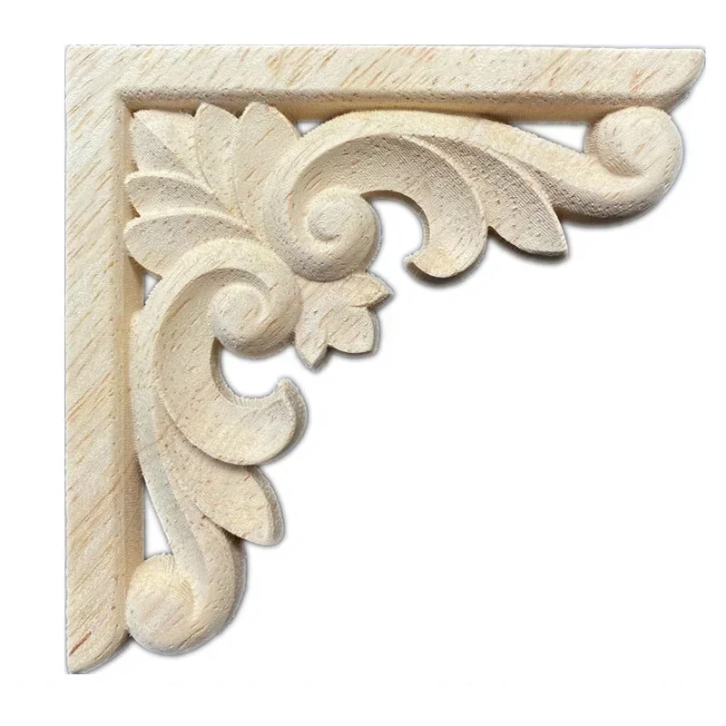 6-15cm Crown Wooden Detal Strip Figurines Crafts Natural Floral Unpainted Wood Carved Corner Appliques Wall Door Furniture Decor