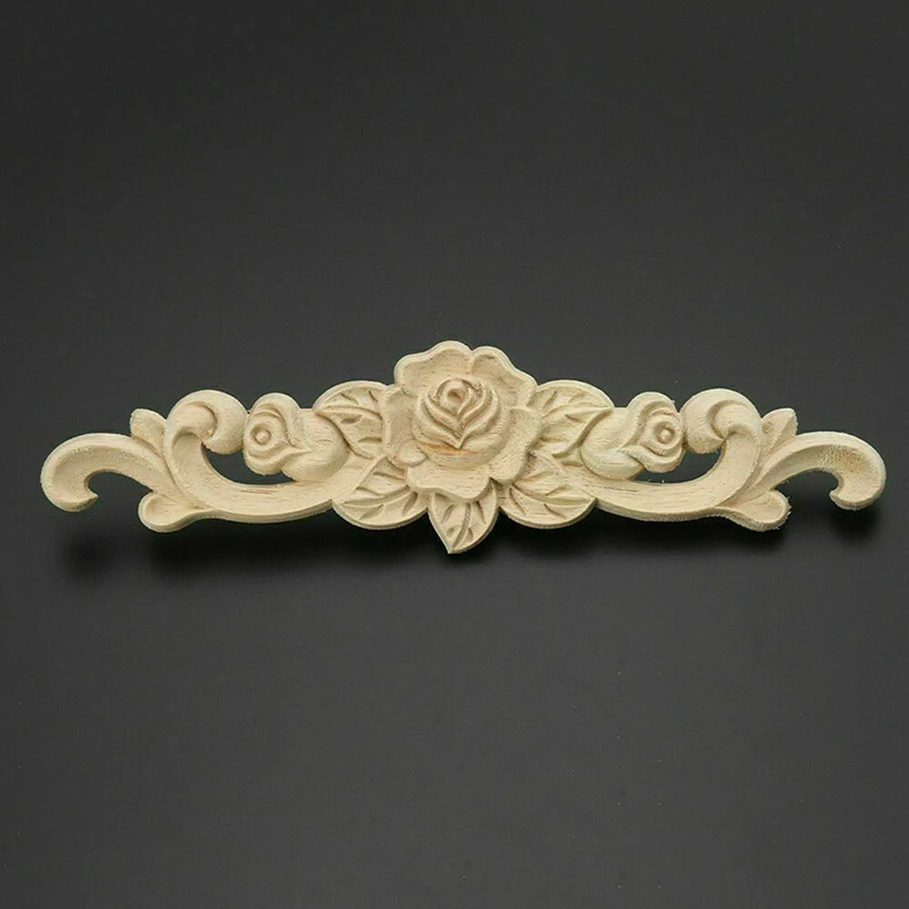 Woodcarving Decal Wood Applique Home Decor Decoration Floral Unpainted 20X5cm Classic Flower Pattern Furniture