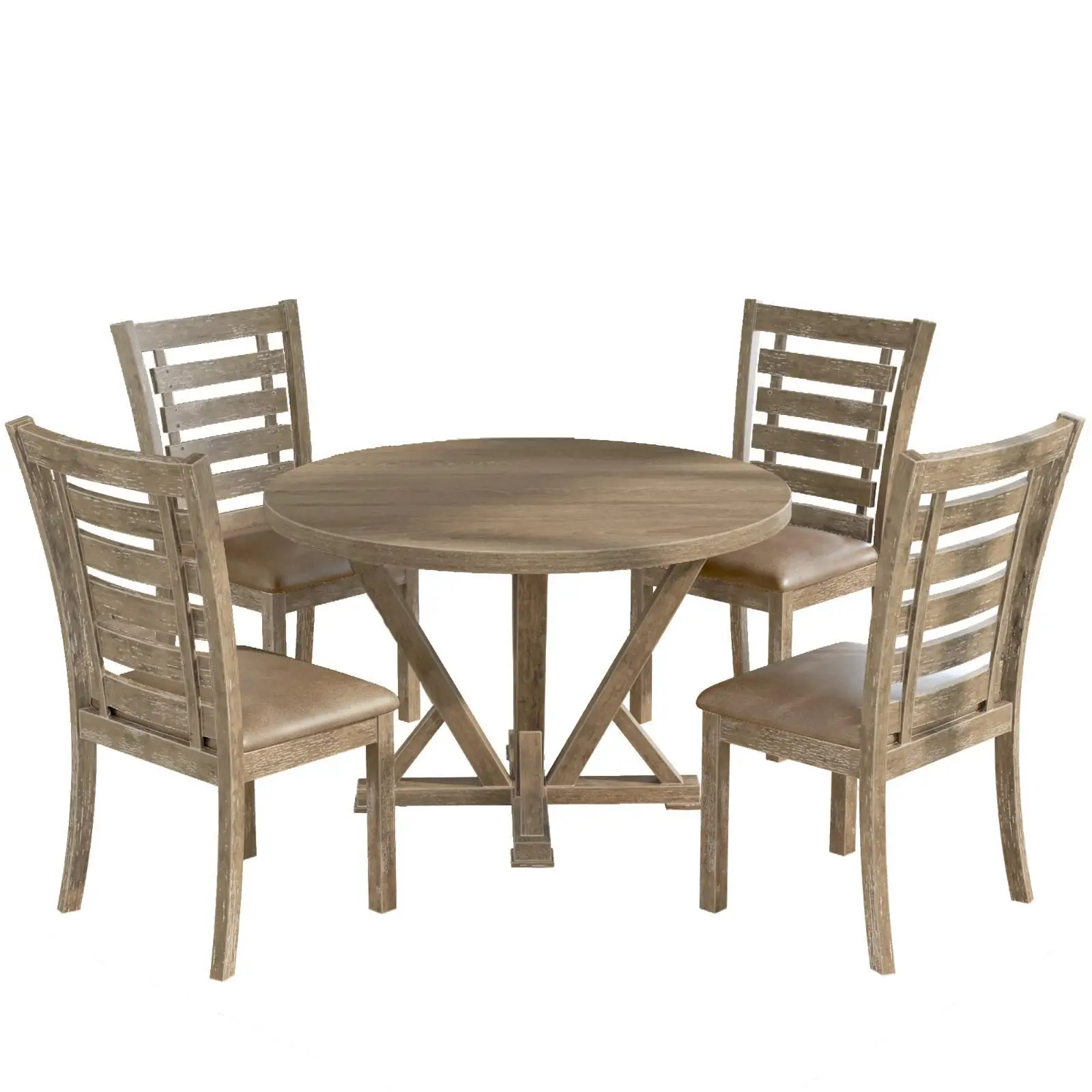 45.7inch Farmhouse Round Dining Table | Sturdy Solid Wood | Antique Finish |