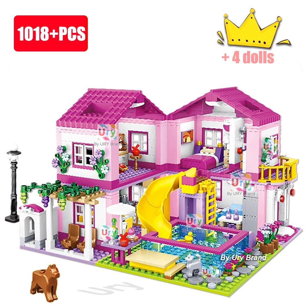 Friends City House Summer Holiday Villa Castle Building Blocks Sets Figures Swimming Pool DIY Toys for Christmas Gift