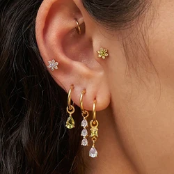 Exquisite Stainless Steel Yellow Zircon Water Drop Hoop Earring Simple Pendant Huggies Cartilage Earring Piercing Jewelry aretes